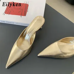 Eilyken New Fashion Mules Women Slippers Summer Pointed Toe Thin High Heels Shoes Concise Casual Vacation Female Sandals