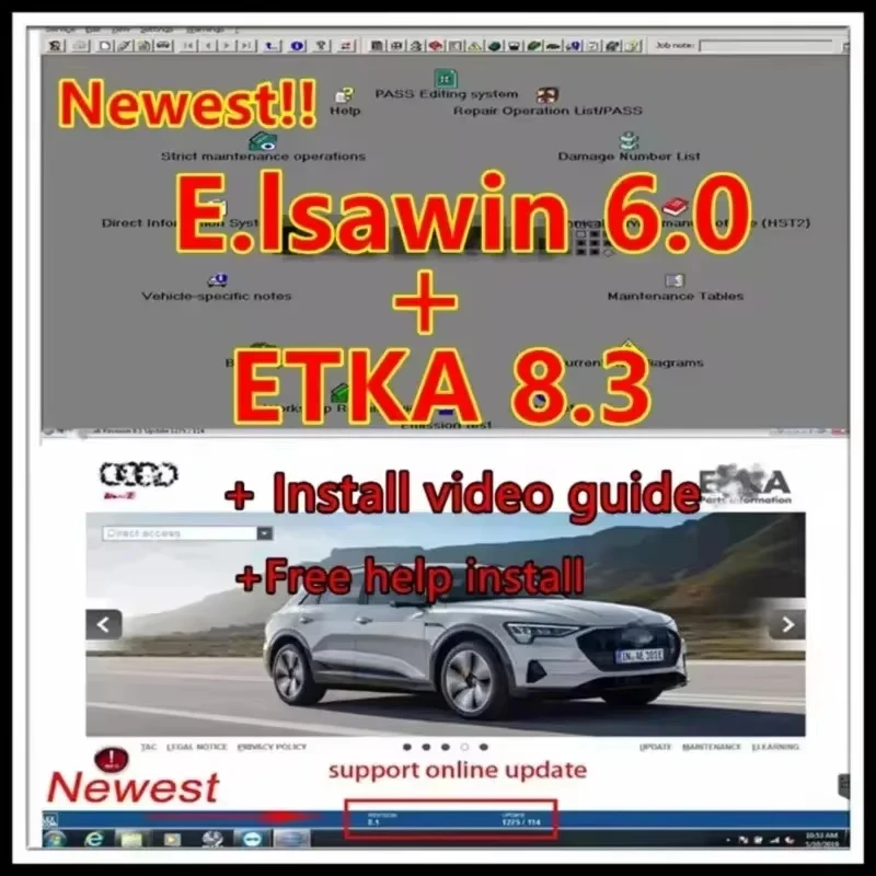 أحدث Etka 8.3 مع كتالوج أجزاء إلكترونية لمجموعة برامج الصيانة ELSAWIN 6.0، مناسب لـ V/W+AU/DI+SE/AT+SKO/D