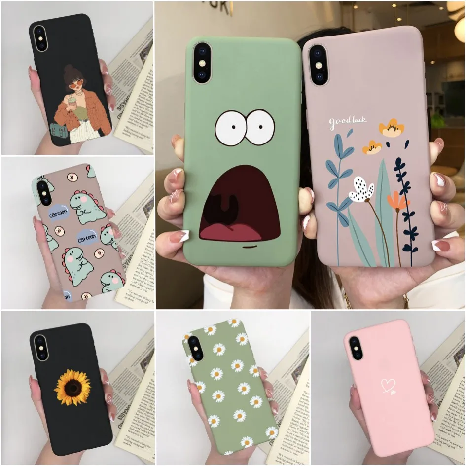 For iPhone X XR XS Max Case Fashion Cartoon Cute Girl Daisy Flower Cute Black Soft Phone Back Cover For iPhoneX Xr Xs Funda Capa