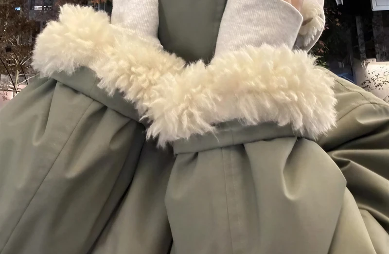 Parkas Womens Longues Autumn Blended Flannel Cropped Asymmetric Fitted Lace-Up Waist-Cinching Tied Pleated O-Neck Slimming Solid