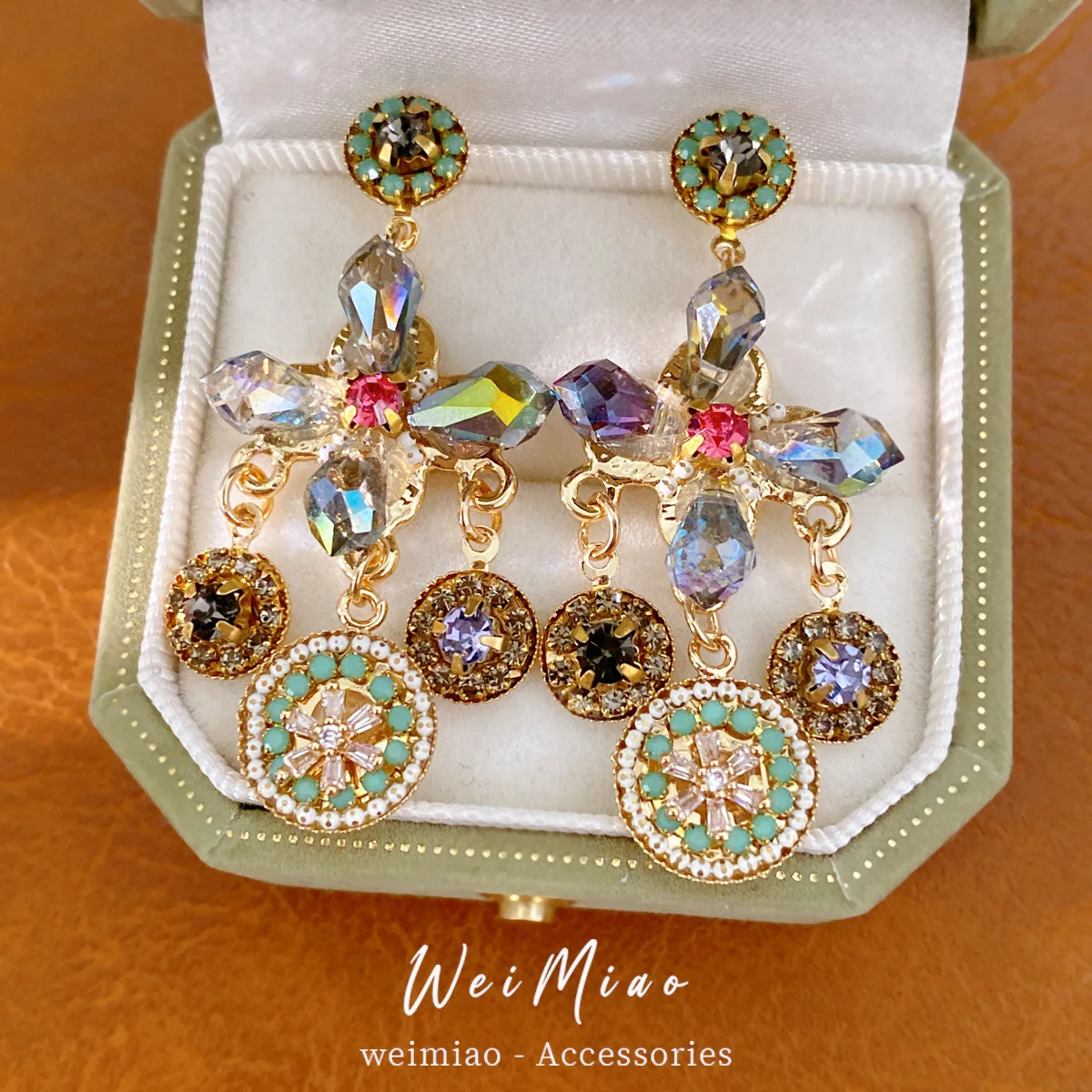 Baroque Geometric Crystal Chandelier Drop Earrings Luxury Colorful Rhinestone Cluster Dangle Statement Unique Fashion Jewelry