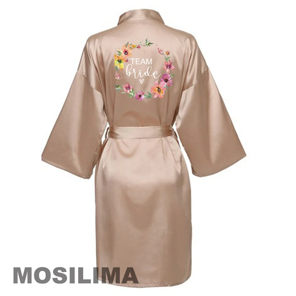 Wedding Party Team Bride Robe Kimono Satin Pajamas Bridesmaid Bathrobe SP071