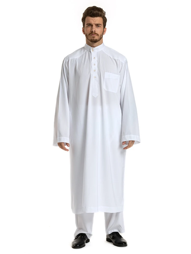 Muslim Robe Arab Men Ramadan Solid Color Pakistan Arabia Turkey Abaya Male Iftar 2 Piece Set Tops and Pants Islamic Clothing 3XL