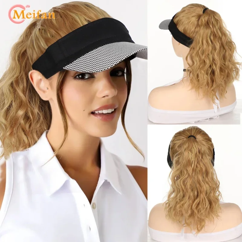 A Meifan Synthetic natural fake hair ponytail extension wig wiht hat travel Beach shade baseball cap all-in-one easy wear hat wi