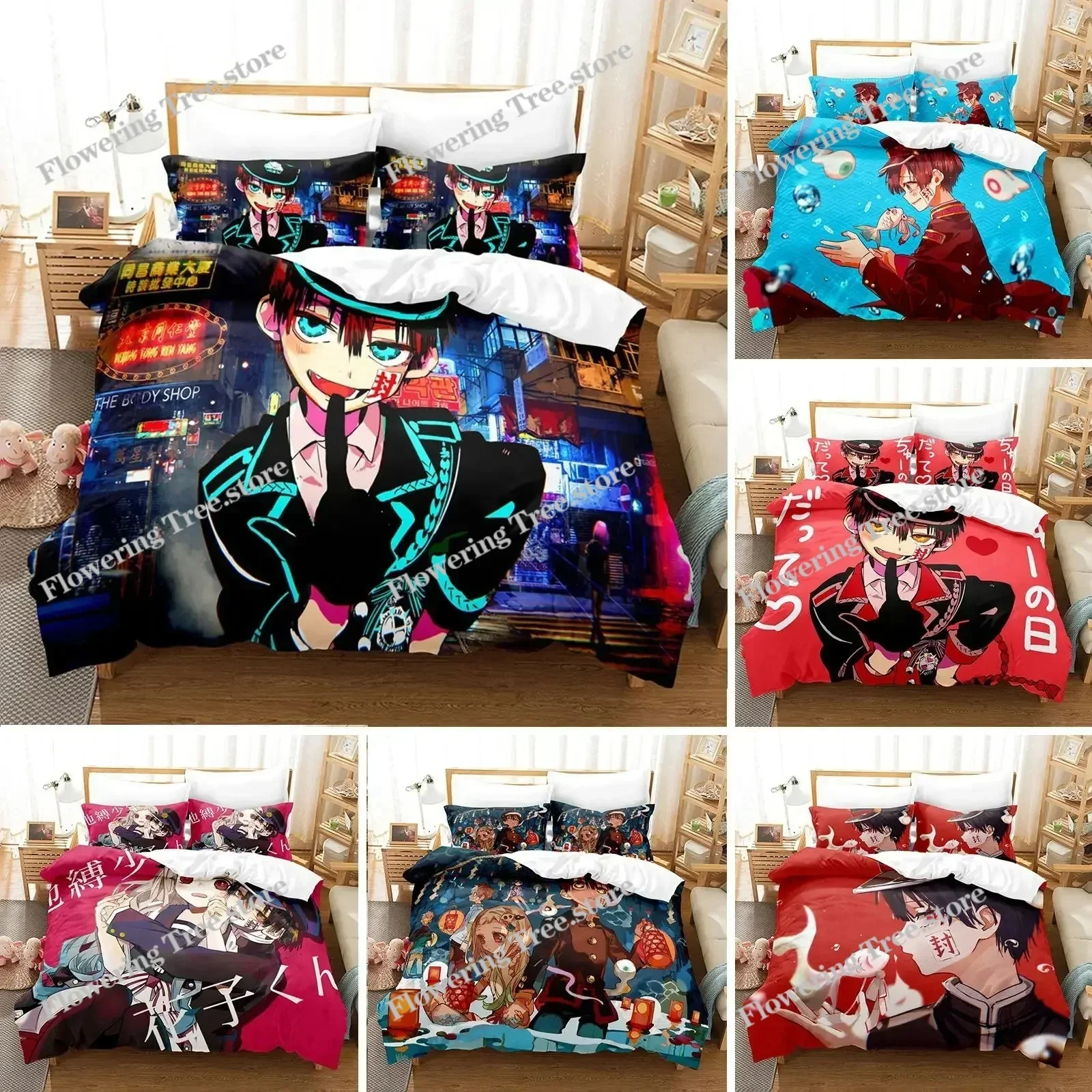 Hot Ground-Bound Boy Hanako-Kun Toilet-Bound Bedding Set Anime Duvet Cover Sets Comforter Beding Double Size Adults Kids Gift029
