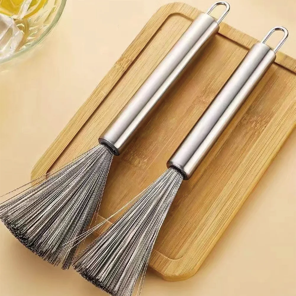 Anti-rust Pot Washing Stainless Steel Cleaning Brush Kitchen Grease Removal Brush Easy To Clean Can Hang Long Handle Brush