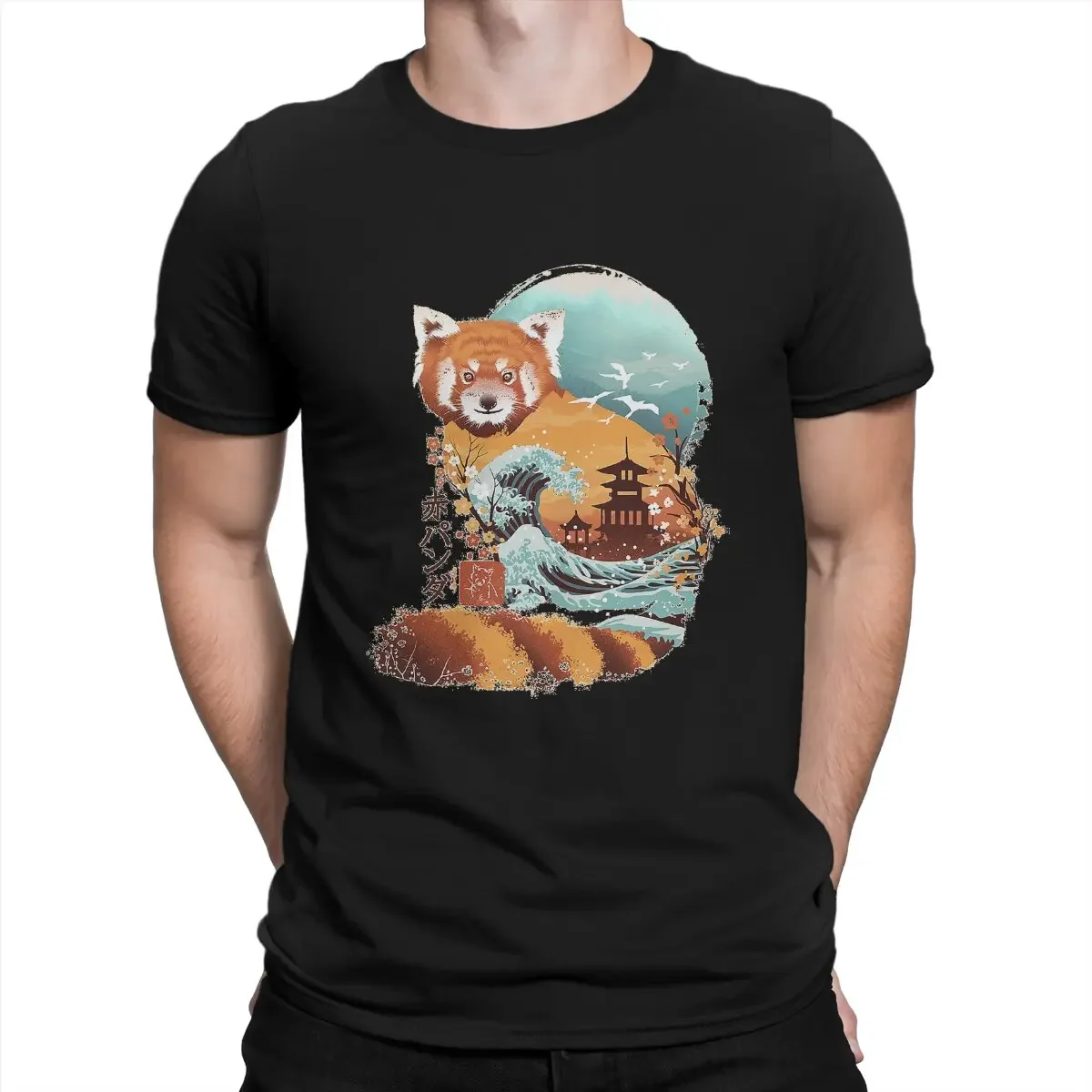 Red Panda's T-Shirts Ukiyo-e Japanese Art Woodblock Prints Hokusai Round Collar T-Shirt Gift Short Sleeve Tops for Men Women Tee