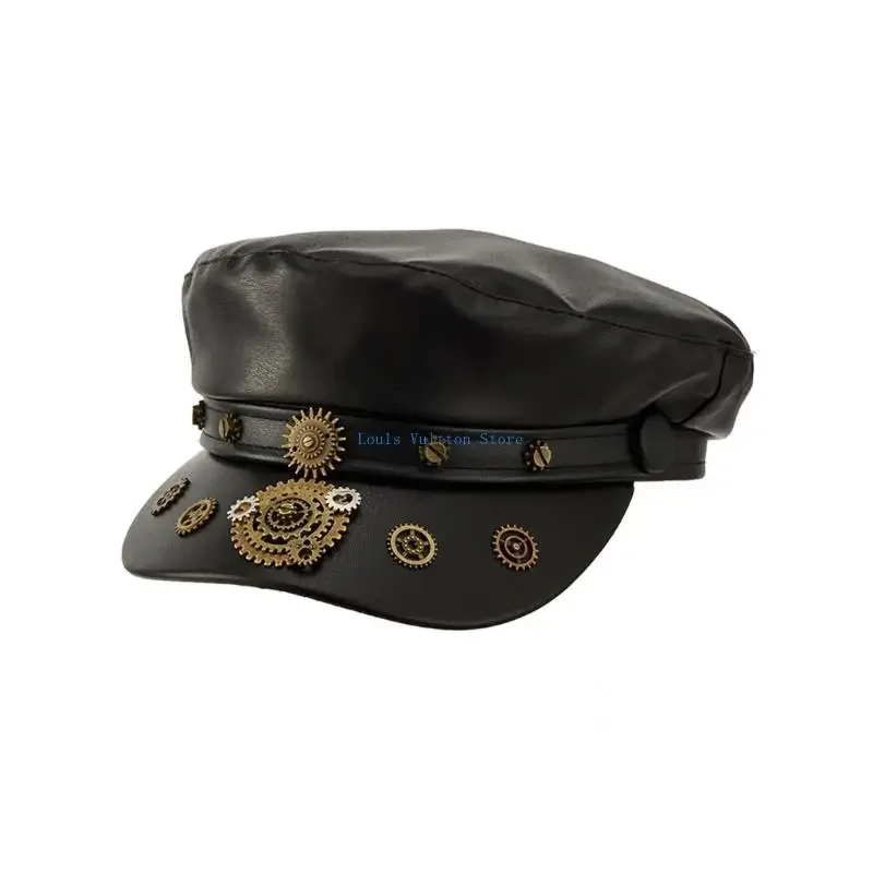

L5YB Steampunk Stylish Cabbie Hat for Men Women Hat Dark Vintage Cabbie Caps Unisex Headwear Autumn Winter Hat for Daily Wear