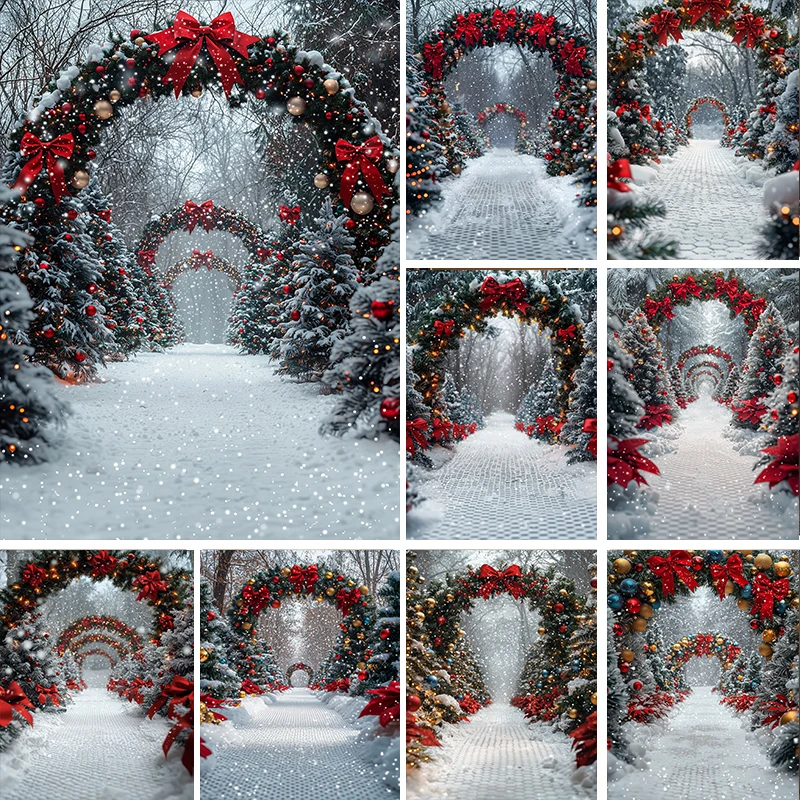 

LS Merry Christmas Photography Background Arched Xmas Wreath Decoration Children Holiday Portrait Photo Backdrops Studio Props