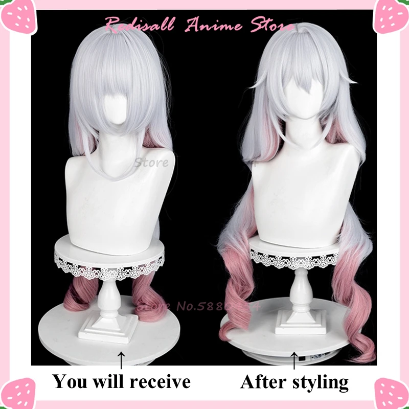 Happy End Theresa Apokalypse Perücke 90cm lange lockige Pferdes chwänze Honkai Cosplay rosa Haar Spiel Valkyries Kopf bedeckung