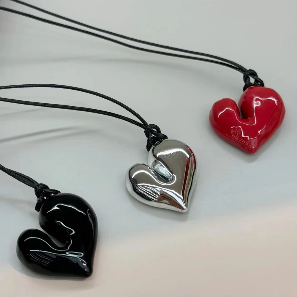 LATS New Heart Pendant Necklace For Women Men 85CM Adjustable Pull-out Sweater Chain Fashion Jewelry Accessory Gift_maomaolike.com