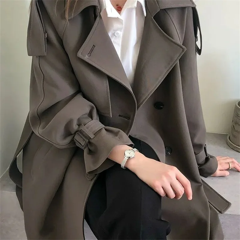 Feminino estilo britânico blusão streetwear duplo breasted trench coats elegante outono inverno cáqui ou preto jaquetas