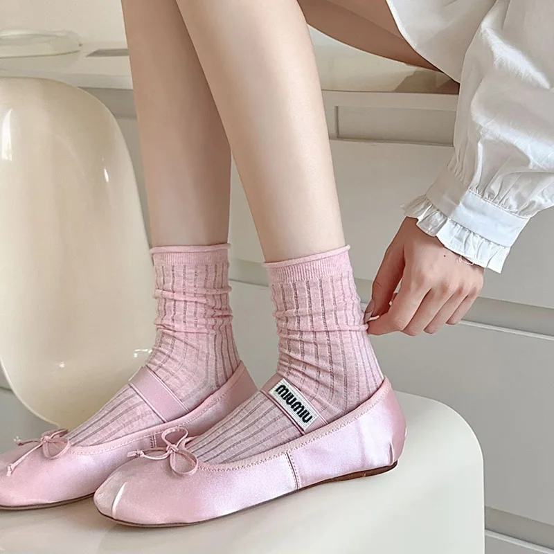 Loose Pink Socks Women Cotton Ultrathin Breathable Candy Color Simple High Sports Socks Casual Elastic Breathable Slouch Socks