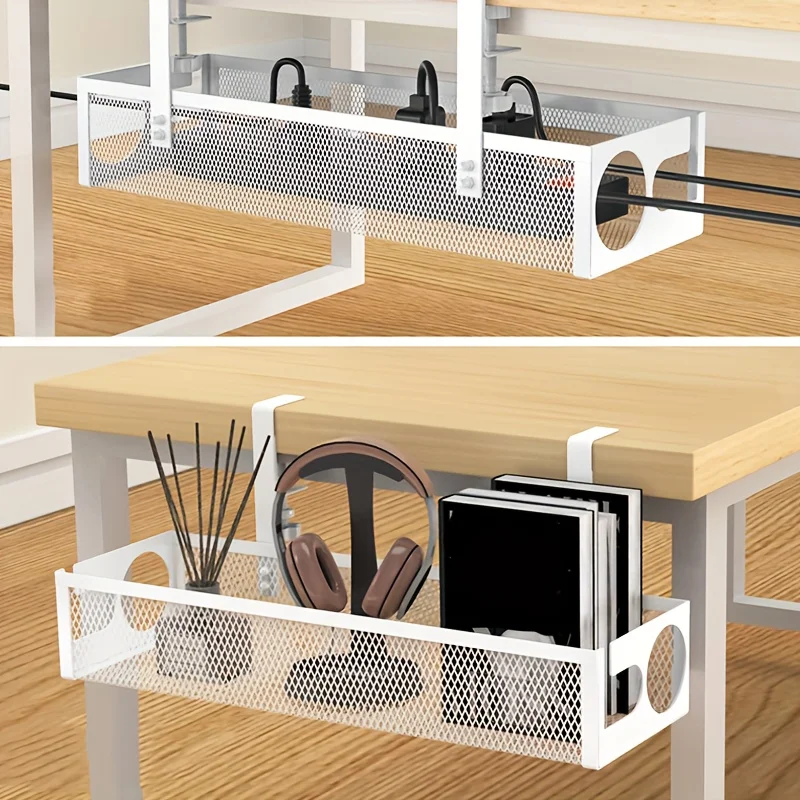 Barquette de gestion des câbles extensible en métal à fixer sous le bureau, support de câbles rétractable sans perçage, organisateur de multiprises pour accessoires de bureau à domicile