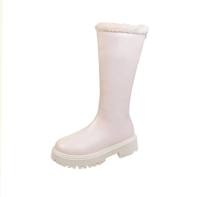 Lady Fur Boots Women\'s Winter Shoes Chelsea Boots Black Leather Boots Plush Warm Platform Chunky Footwear Fashion Designer Botas
