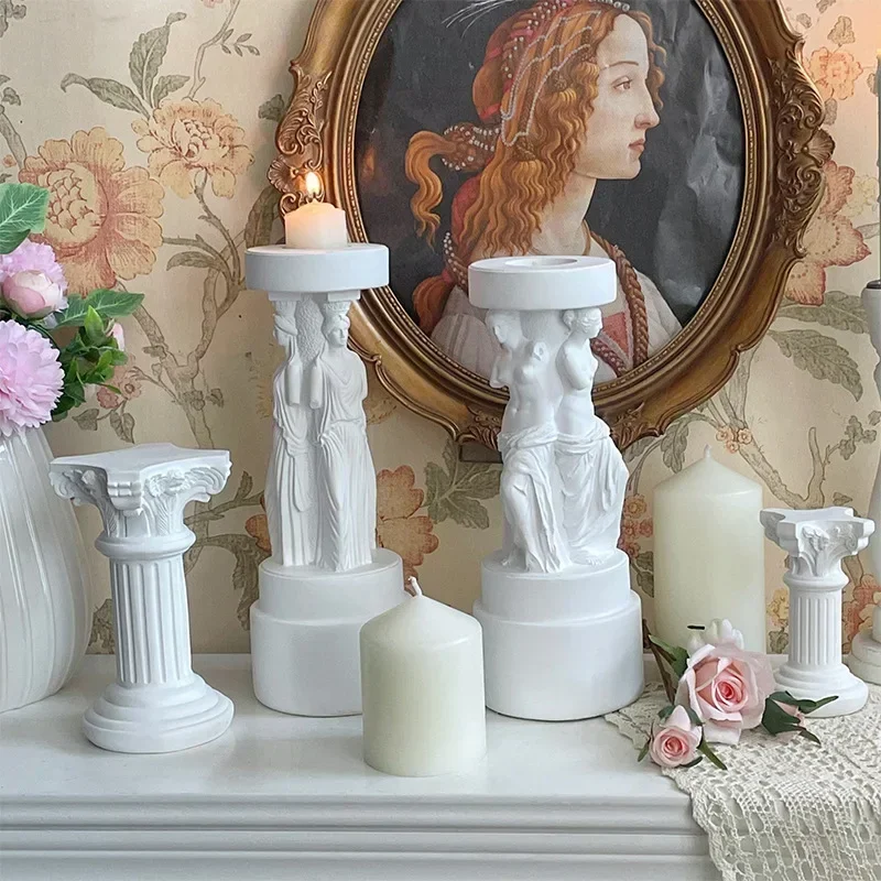 

Greek Statue Venus Goddes Candle Holder Roman Column Pilla Candlestick Tea Light Stand Home Wedding Decoration Table Ornaments