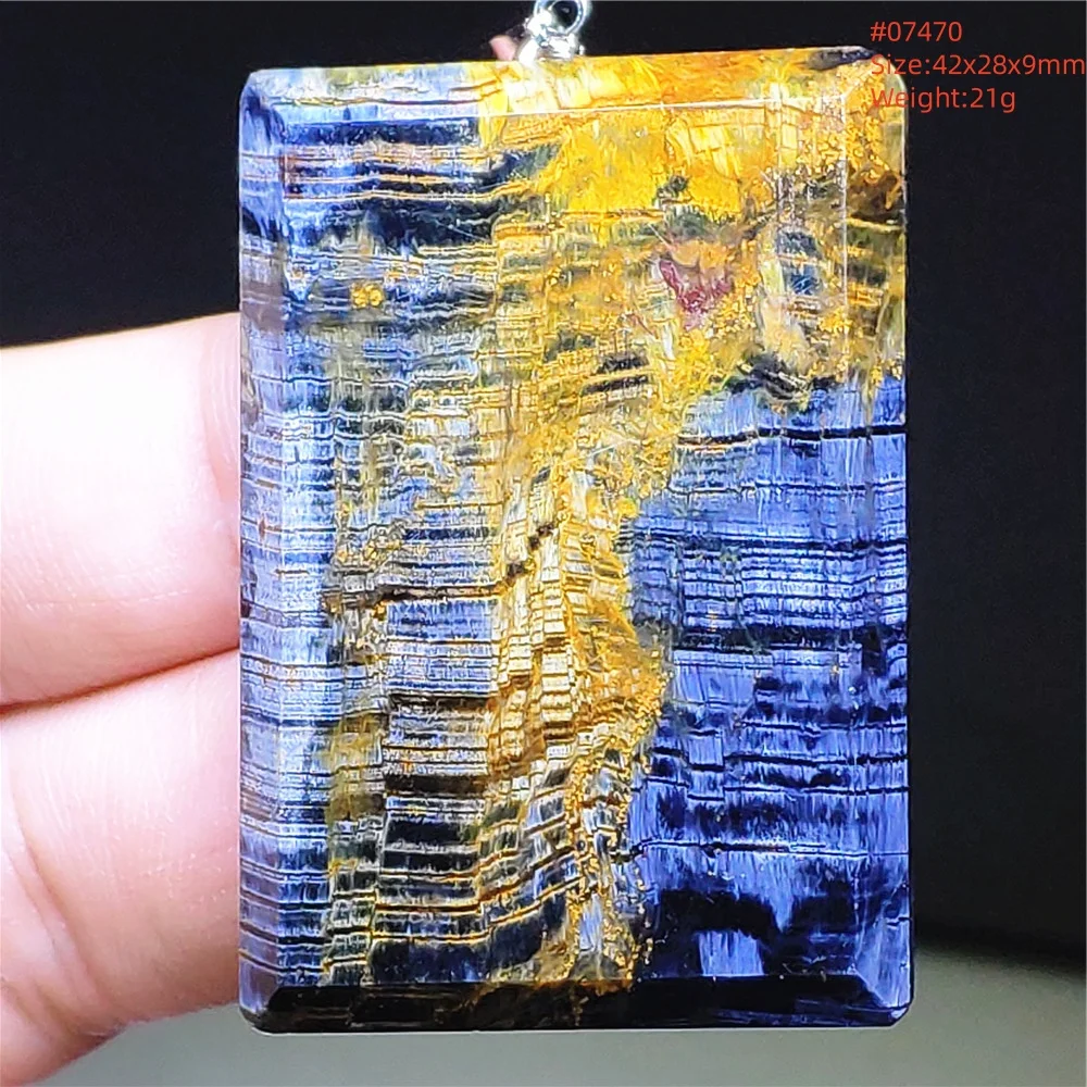 Natural Blue Yellow Pietersite Chatoyant Pendant Namibia Rectangle Women Men Cat Eye Fire Pietersite Jewelry Rare AAAAAA view 4