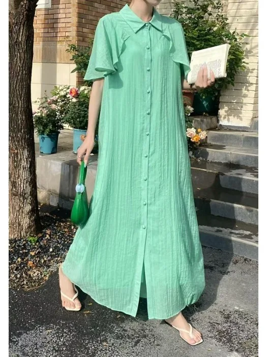 Ele Pure Color Overknee Long Dr Damen Plus Size Single Button Turn-Down-Kragen ort Sve Schlankheits irt Dr Su...