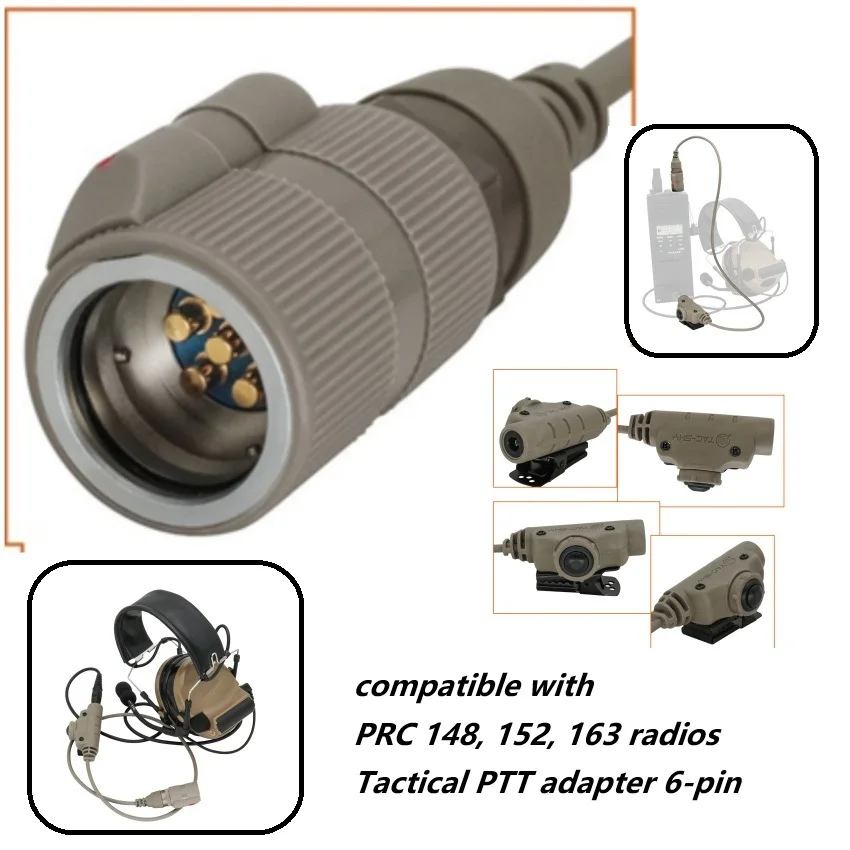 TS TAC-SKY Tactical PTT Adapter 6 Pin V2 U94 PTT Compatible PRC 148 152 163 Walkie Talkie Model for Airsoft Sports Headset