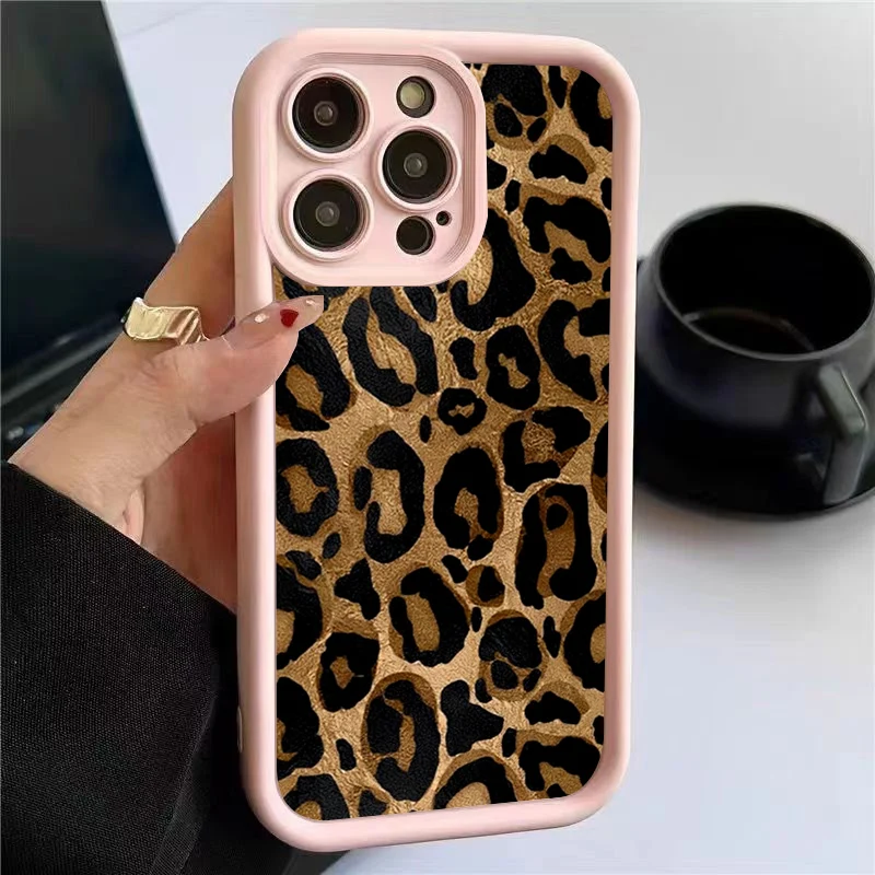 Leopard Print Graphic Silicone Phone Case For iPhone 16 15 14 13 12 11 Pro Max XS X XR 7 8 Plus 15 Shockproof Soft Bumper Cover