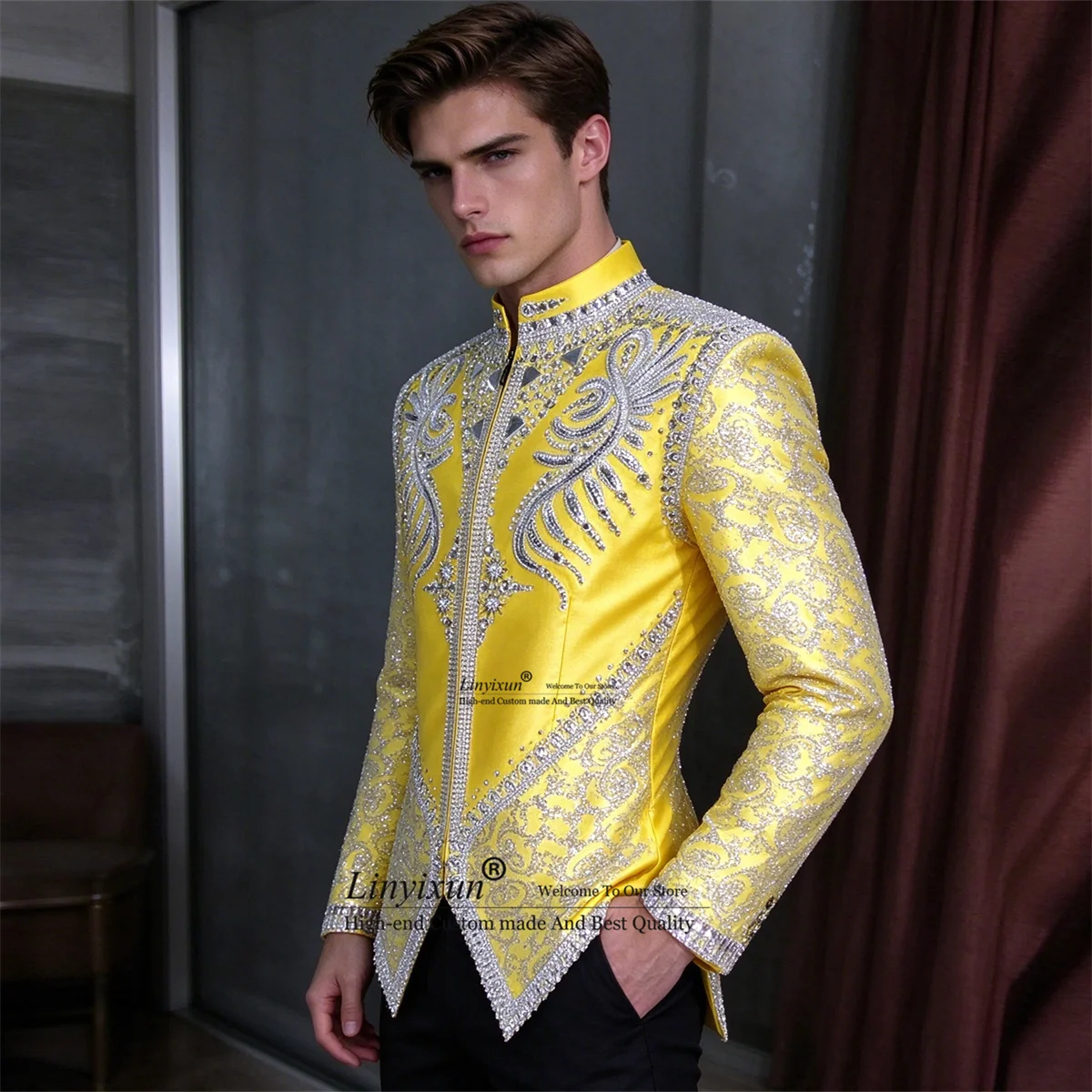 Sparkling Diamond Beaded Men Suits Customized Groom Wedding Tuxedos 2 Pieces Sets Male Prom Blazer Slim Party Costume Homme