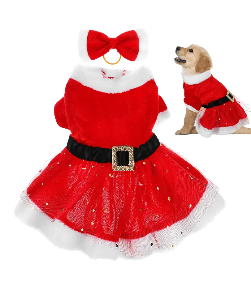 

1 Set Dog Christmas Costume Dog Santa Claus Apparel Dress Puppy Winter Dressing Holiday Party Costume Dog Apparel With Bow