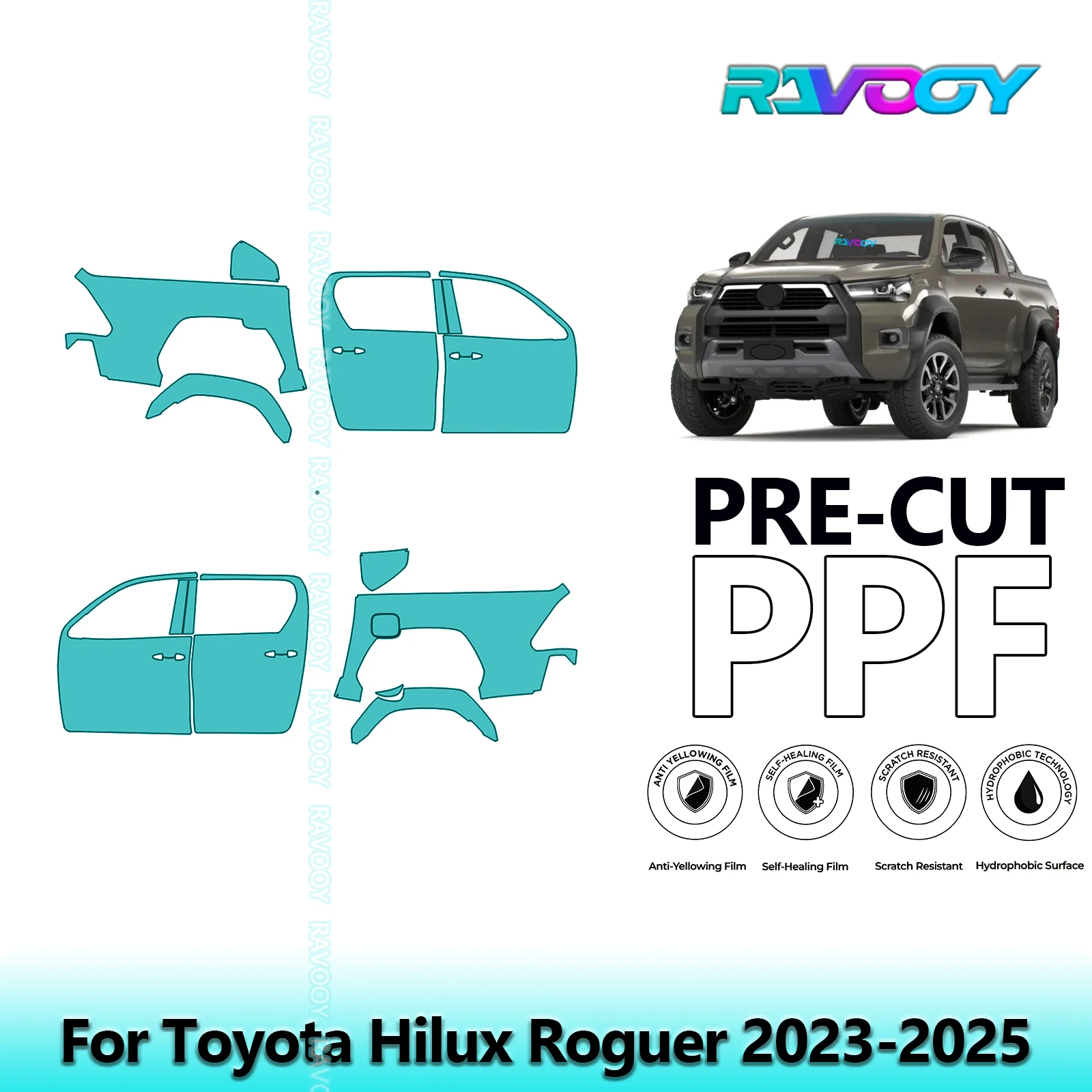 

For Toyota Hilux Roguer 2023-2025 8.5mil Clear Matte Pre-Cut PPF Door & A/B Pillar Kit TPU Paint Protection Film Set