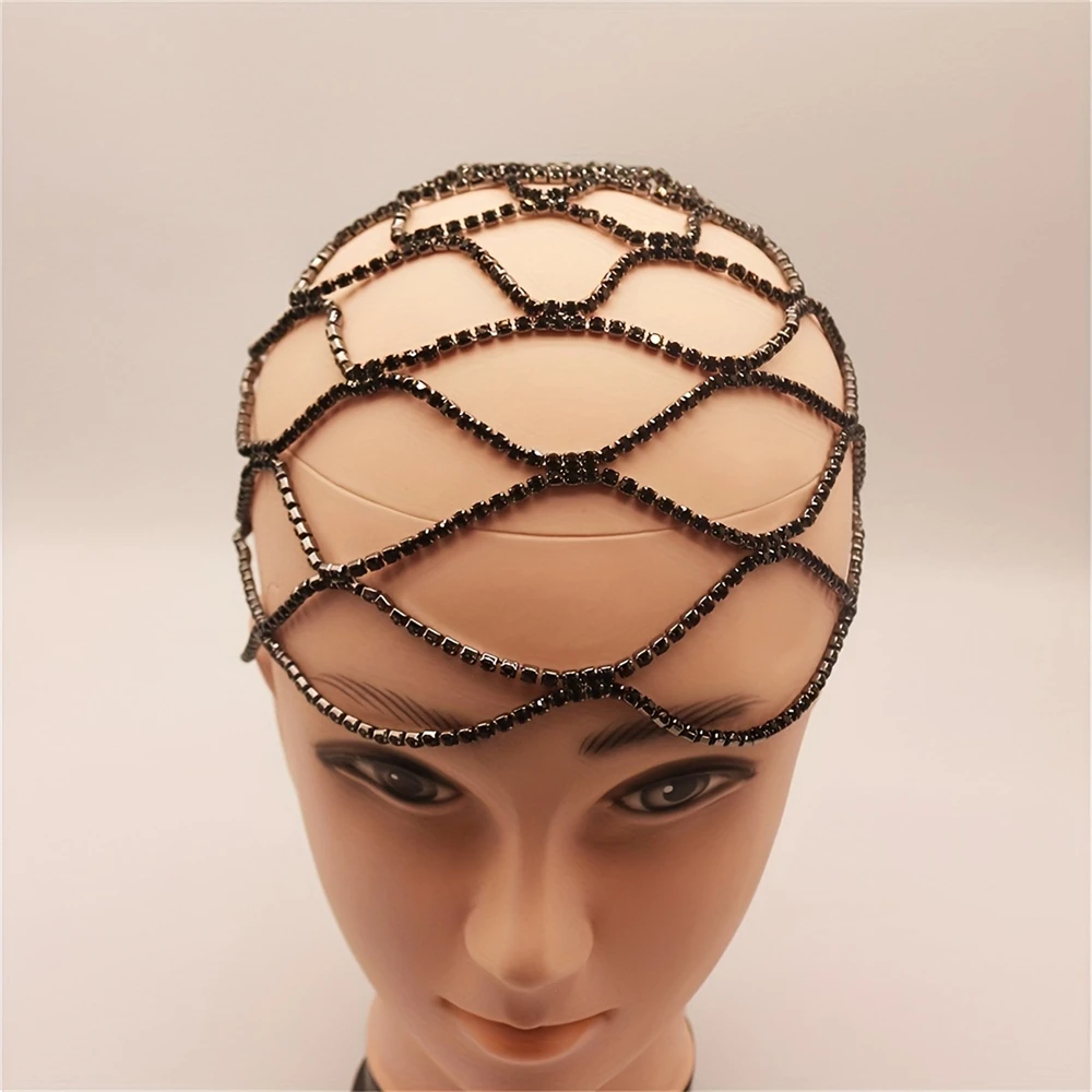 2024 Hollow Wedding Rhinestone Head Chain Mesh Headpiece Bridal Jewelry Crystal Headband Head Cap Hat Luxury Hair Accessories