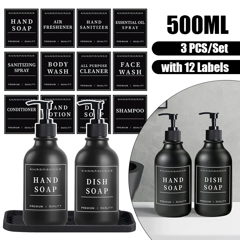 2/3 PCS 500ML Matte Shampoo Dispenser Soap Empty Bottle Refillable Bathroom Lotion Conditioner Hand Sanatizer Kitchen Organizer