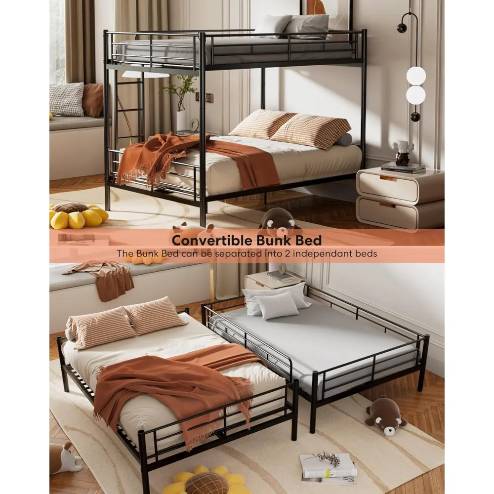 سرير بطابقين معدني كامل للبالغين والأطفال، يمكن تحويلها إلى سريرين منفصلين بالحجم الكامل، إطار سرير بطابقين عالي التحمل #6