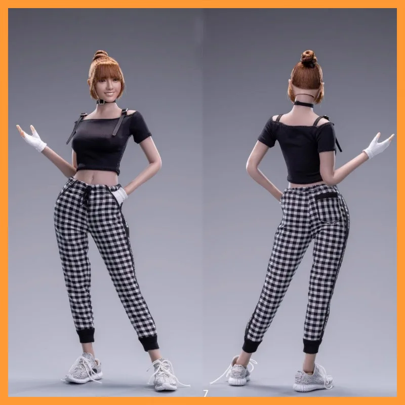 

1/6 Scale 3S007 Black Shoulder Strap Short Sleeved Checkered Pants Collar Necklace Clothing Set Fit 12inch Action Figure Models