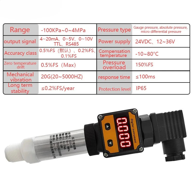 PTFE anti-corrosion pressure transmitter, resistant to strong acids and alkalis, PTFE digital pressure sensor