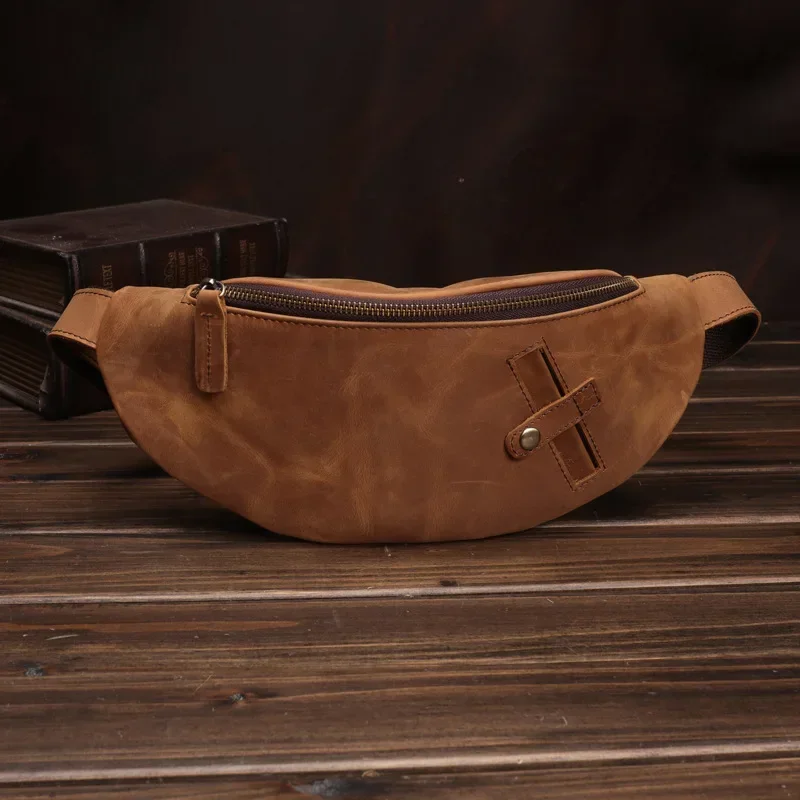 Sac de taille en cuir de cheval Elin pour hommes et femmes, couche de cuir de vachette, sac à main pour téléphone portable, sacs à bandoulière décontractés en plein air