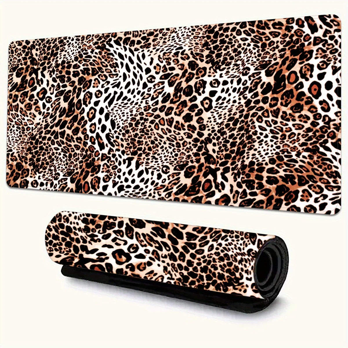 

Leopard print game desk mat and mouse pad are high-definition printed, rubber, anti-slip and washable, suitable for gamers