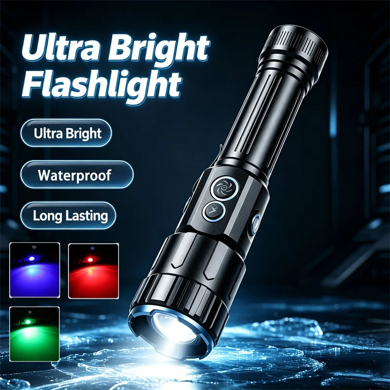 Super Powerful Rechargeable LED Flashlight Aluminium Alloy Tactical Flashlight Outdoor Camping Searching Hunting Fishing Torch
