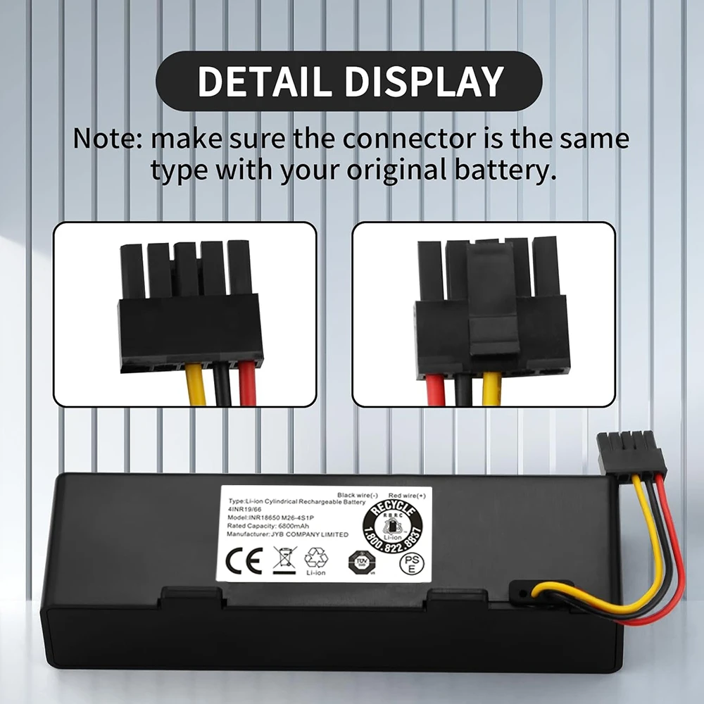 

Rechargeable 14.4V 6800mAh Battery for Xiaomi Pro P 2S Mijia XMSTJQR2S Wyze 200S Conga 3690 3790 Yunmi MVVC01-G Robot