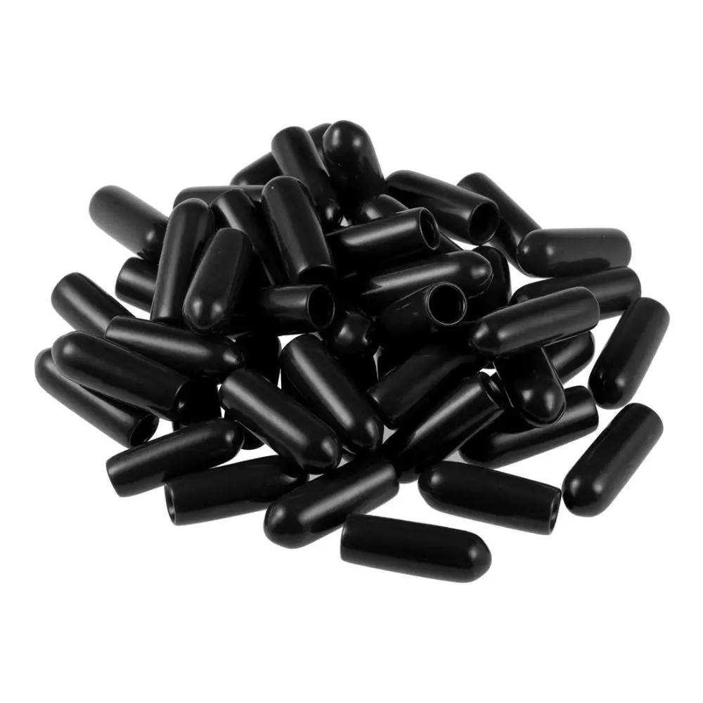 50pcs Elastic 3.5mm Rubber End Caps Pvc Black Round Tube Bolt Cap Cover Screw Thread Protectors