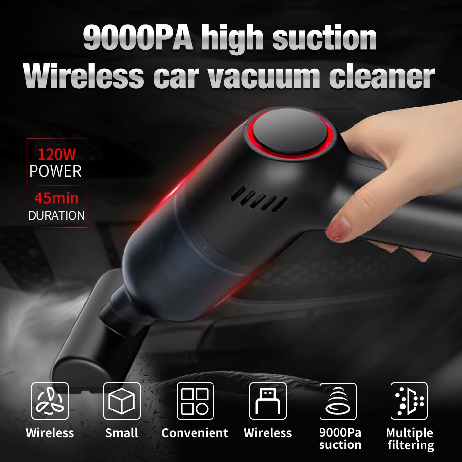 E-ACE voiture aspirateur Portable déterminer haute aspiration 120W 9KPA sans fil avec 24.com voiture appareils électriques capteur de poussière