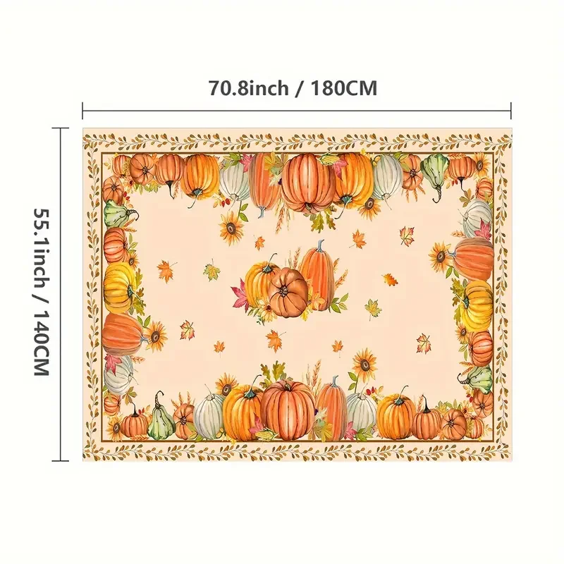 Fall Harvest Pumpkins Maple Leaves Rectangle Tablecloth for Table Decor Reusable Kitchen Dining Tablecloth Autumn Decorations