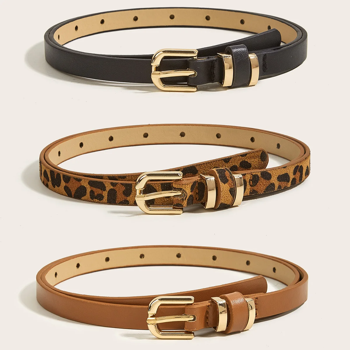 European American Vintage Thin Belt Women's Versatile Needle Buckle Small Waist Belt Decoration Simple Summer Leopard Print Belt