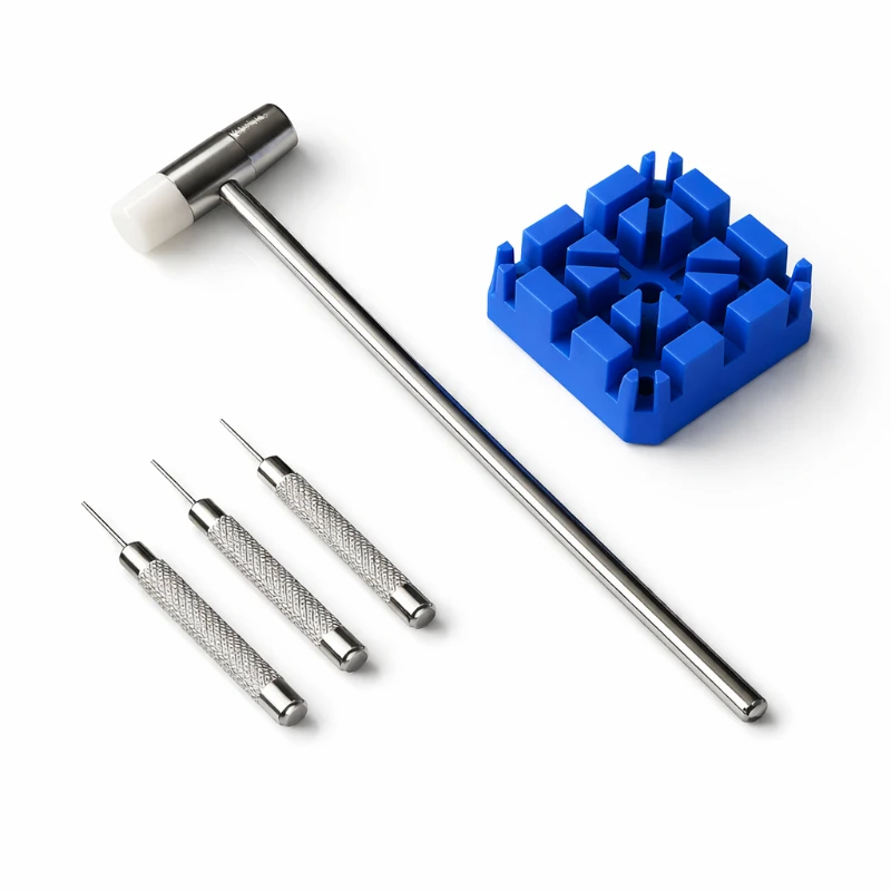 Watch Link Removal Tool Kit With Hammer Pin Punches Watch Band Adjuster Block Watchmaker Repair Tools for Watch Strap Resizing