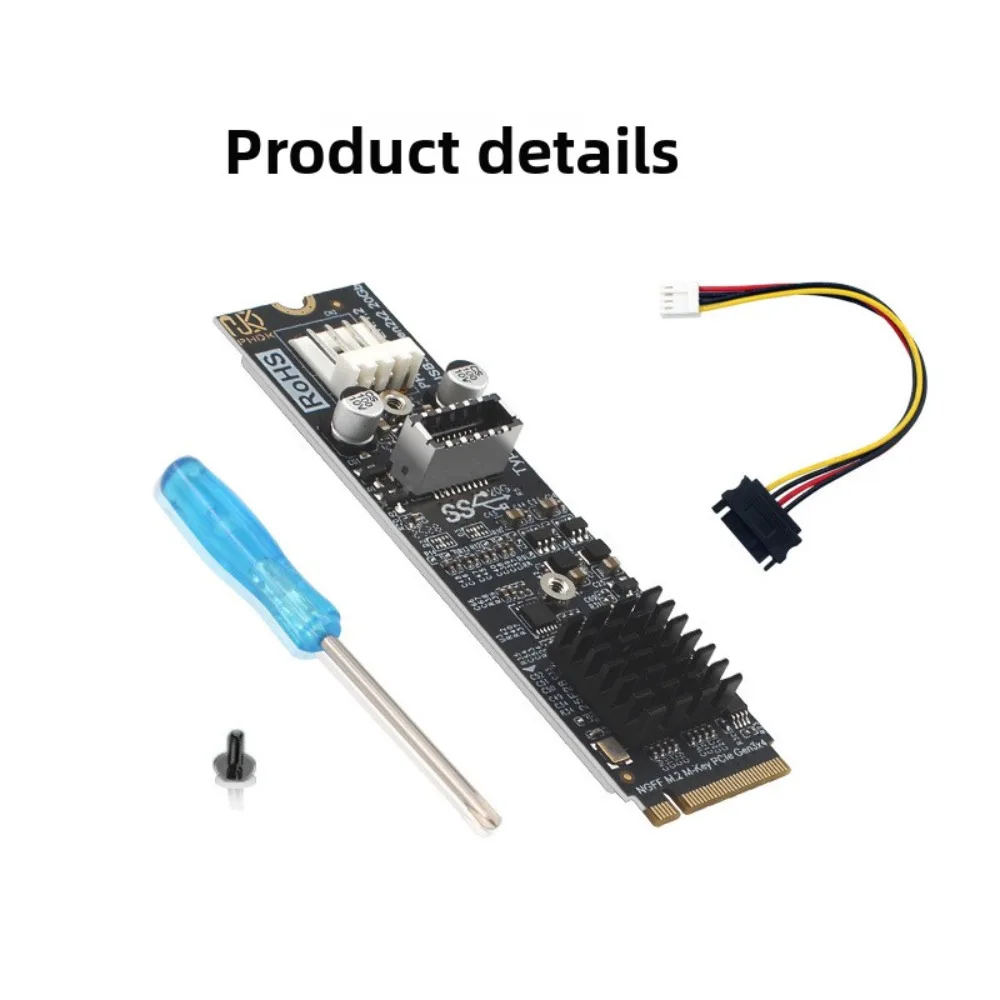 M.2 MKEY PCIe to Front Panel USB 3.2 20Gb Type-C & Type-E Expansion Card ASM3242 Chipset
