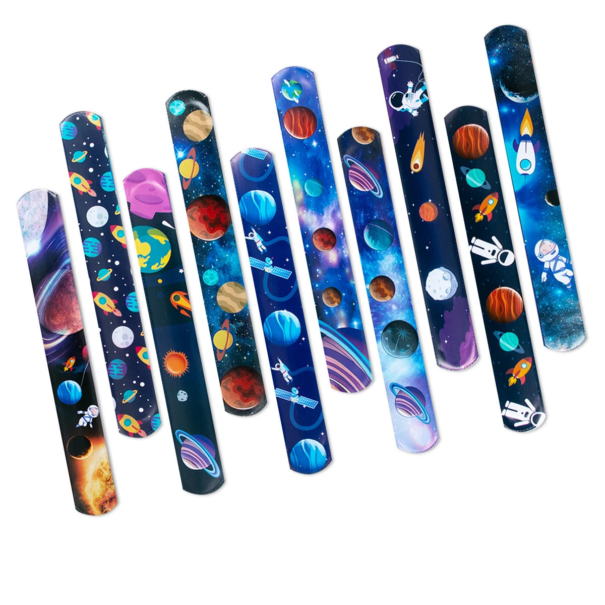 10pcs Outer Space Theme Slap Bracelets Astronaut Planet Pattern Clap Circle Toy Kids Birthday Party Gift Baby Shower Party Decor