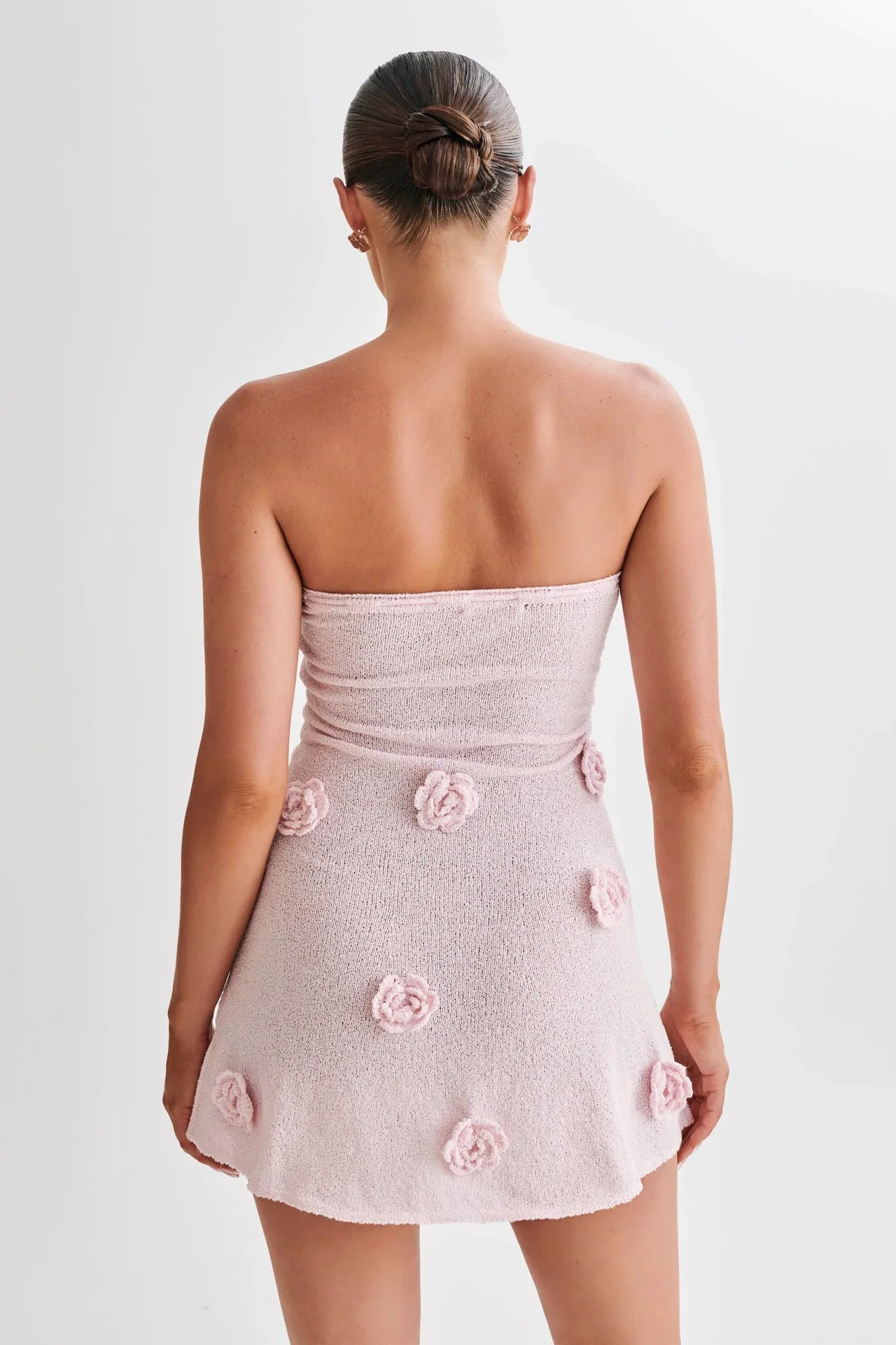 Elegant Pink Strapless Mini Dress Sexy Women 3d Flower Lace Up Backless Tight Short Dresses Evening Party Resort 2025 Summer New