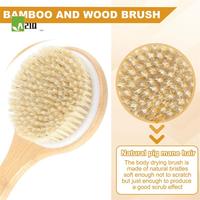 A21Q -Dry Skin Body Brush Bath Exfoliating Brush Natural Bristles Back Scrubber With Long Wooden Handle For Shower, Remove Dead