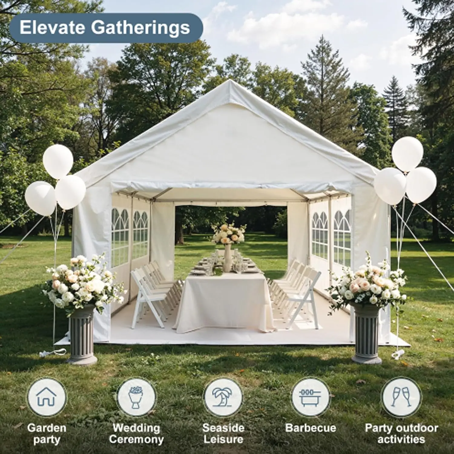 Portable Carport Canopy Tent with Removable Sidewalls for Party Wedding BBQ Outdoor Commercial Event, 10x20ft White, Customized
