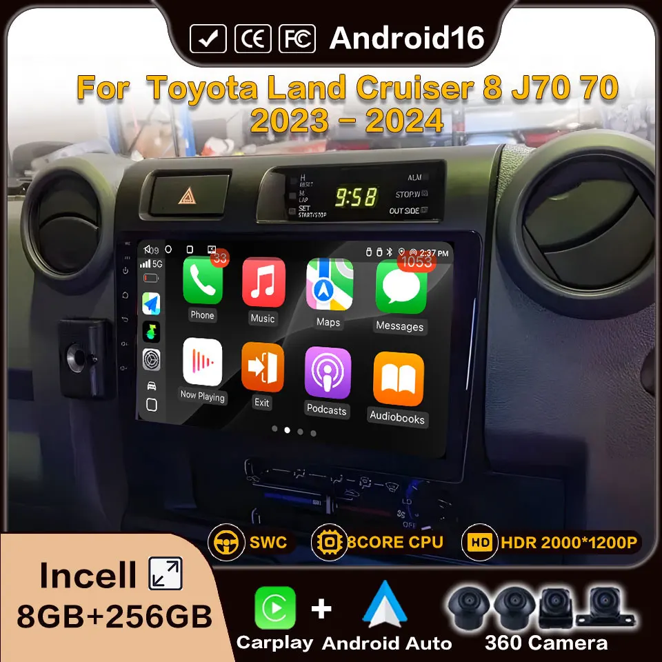 For Toyota Land Cruiser 70 Series 2023 2024 Carplay Android Auto Wireless Multimedia 9inch 2Din Android Car Radio Video Stereo