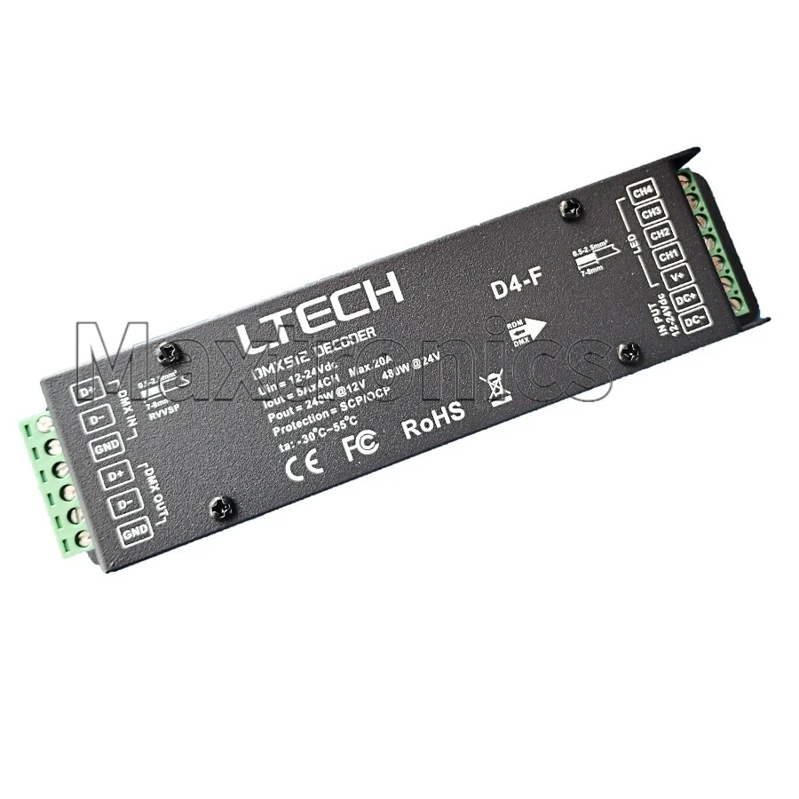 Dekoder DMX/RDM Tegangan Konstan 3/4 Saluran NEW LTECH D4-F/ D3-F DC12V 24V untuk Lampu Strip LED/Modul RGB RGBW Satu Warna