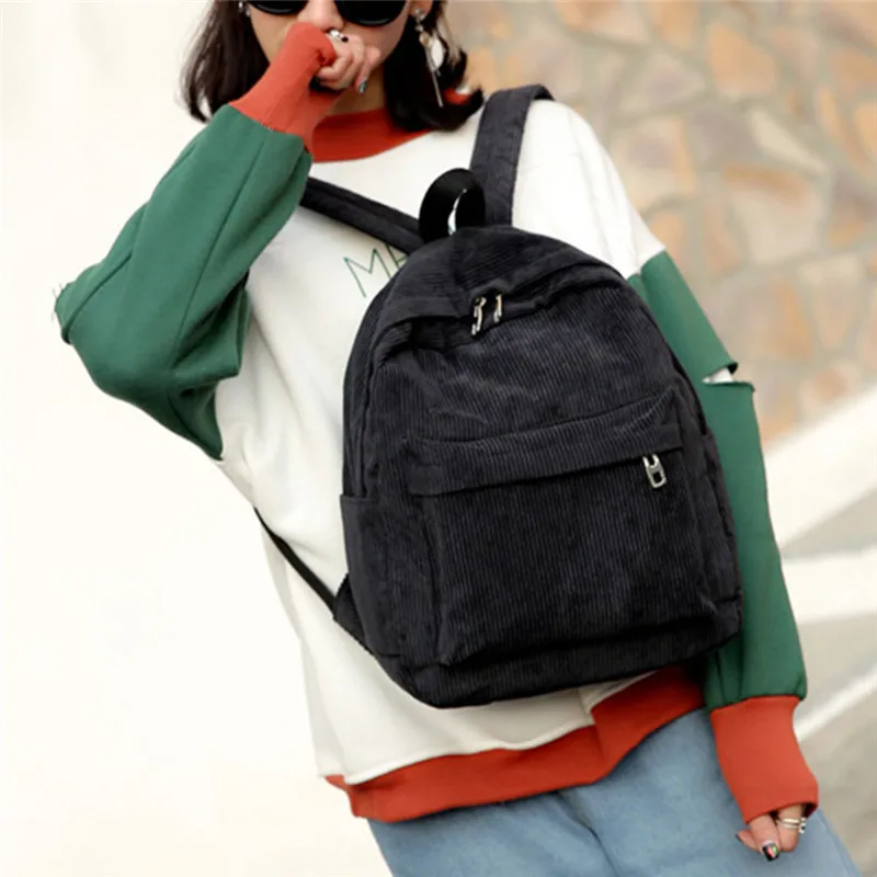 Pure Color Corduroy Backpack Fashion Women School Backpack Women Backpack Teenger Girl School Bags Female Bagpack