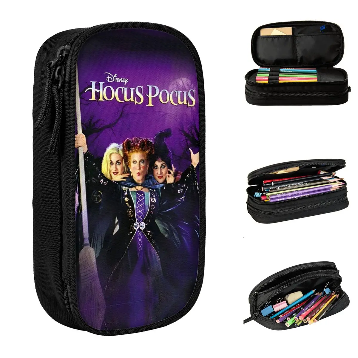 Hocus Pocus Witch Movie Pencil Case Classic Winifred Mary Sarah Pen Bag Kids Large Storage School Supplies Zipper Pencil Pouch